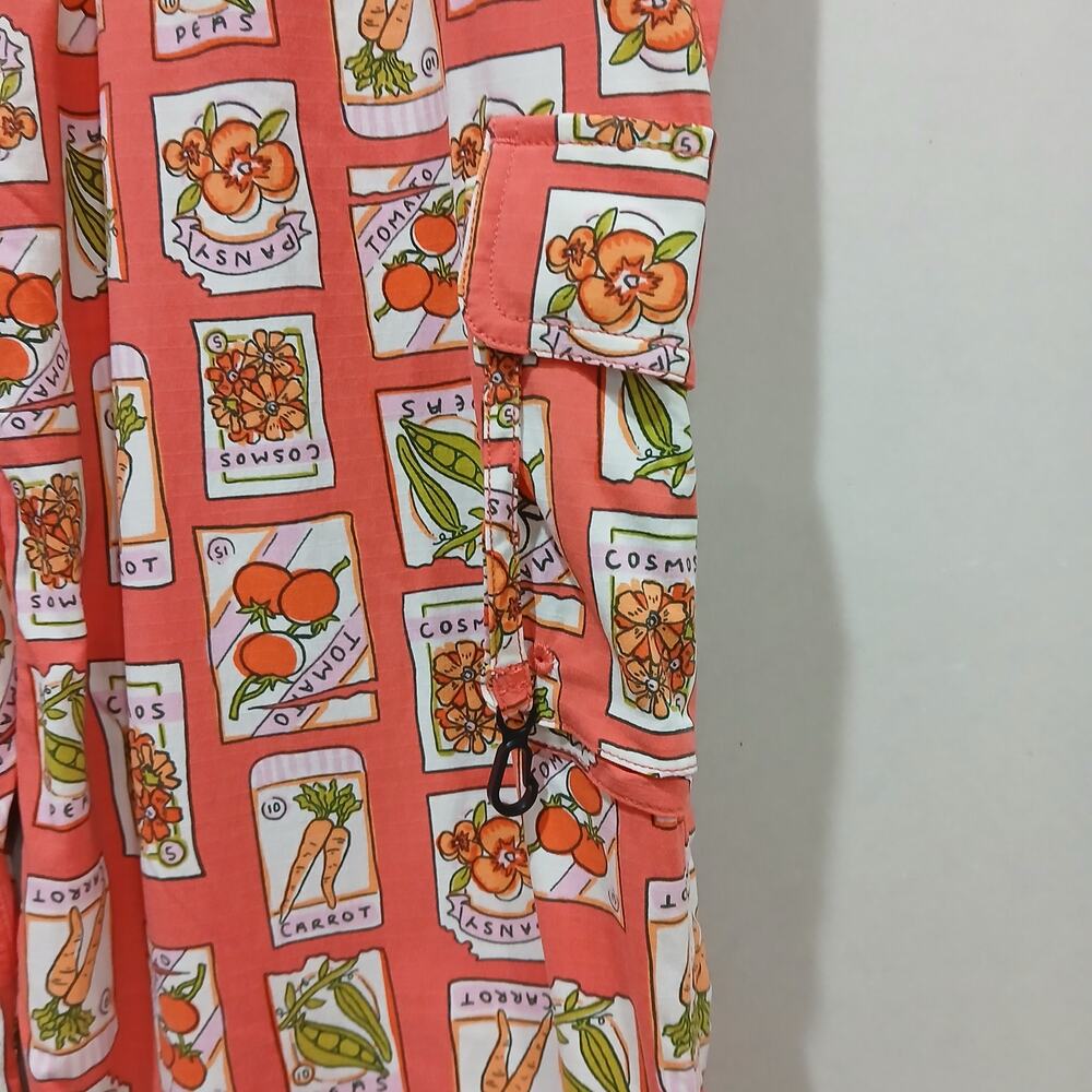 DULUTH TRADING Heirloom Gardening Bib Overalls Medium 31 NWT Coral Seed Packets - Picture 6 of 15